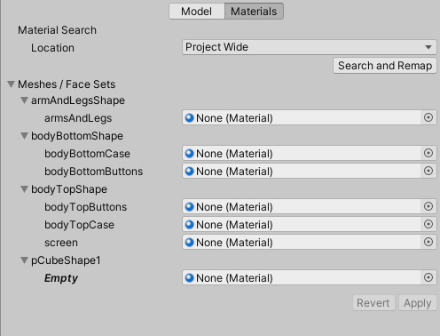 The Import Settings window (Materials tab)