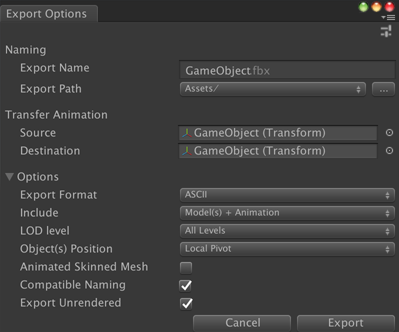 Export Options window