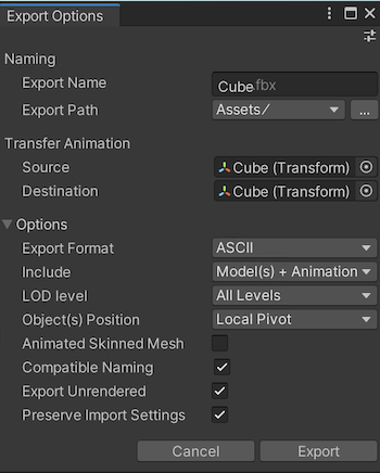 unity export fbx