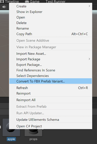 Create a Prefab variant from the file's context menu