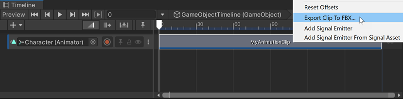 Timeline animation clip export