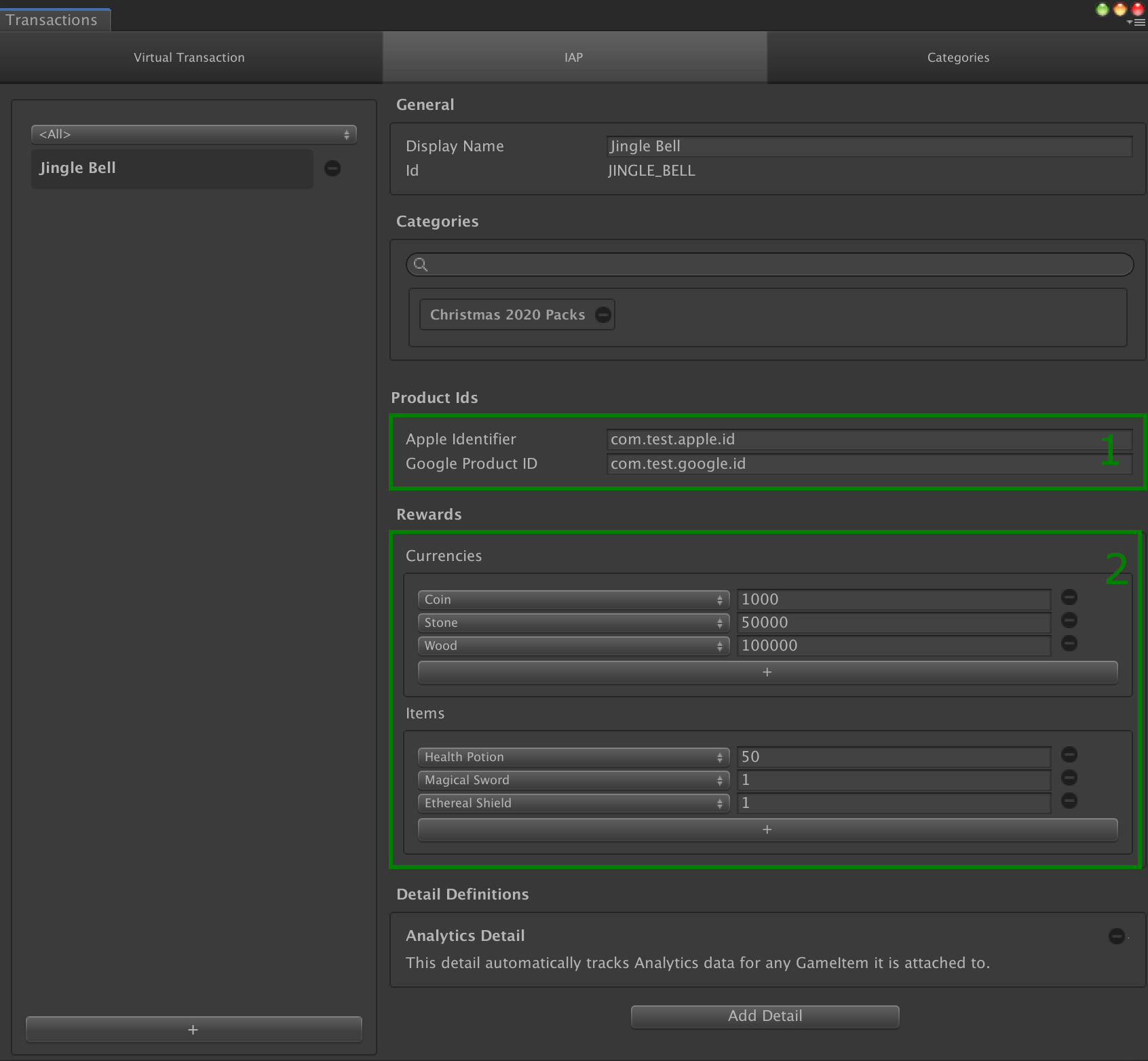 The IAP Transaction Editor Window