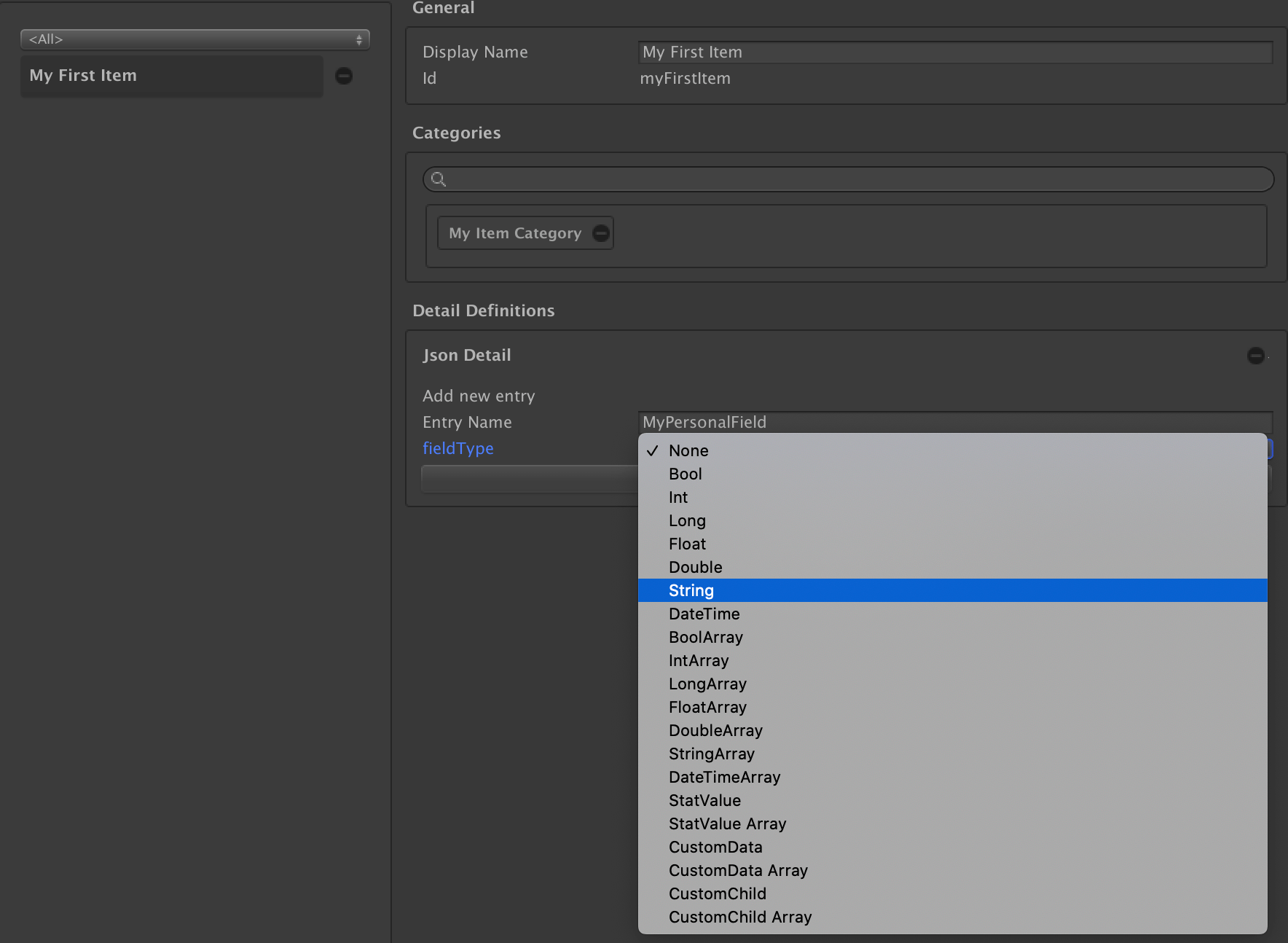 Json Detail interface