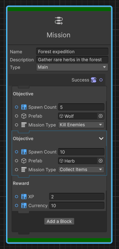 Mission context node example in a Graph Toolkit canvas