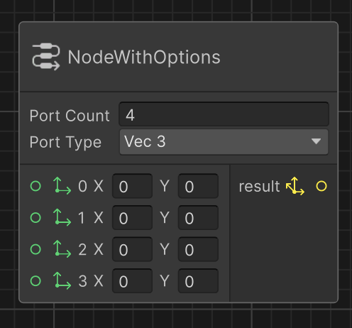Node with port count and port type options