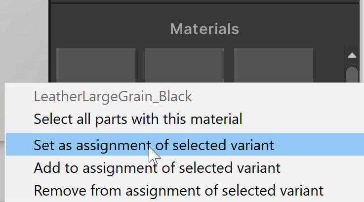 Assign material shared by parts to a new Variant