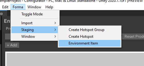 Adding an Environment item