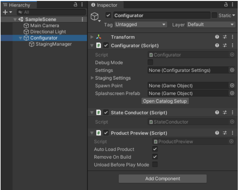 Hierarchy after you add the Configurator component