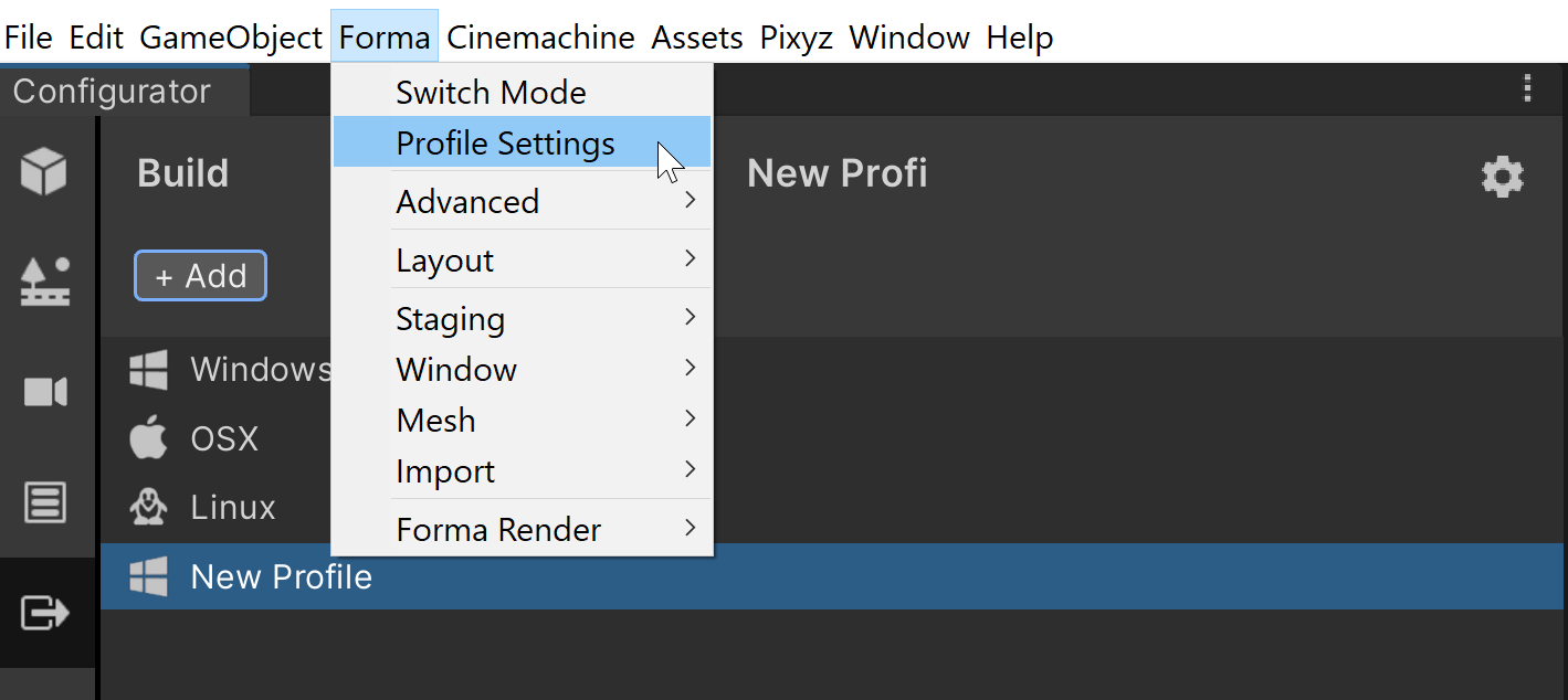 Profile Settings window