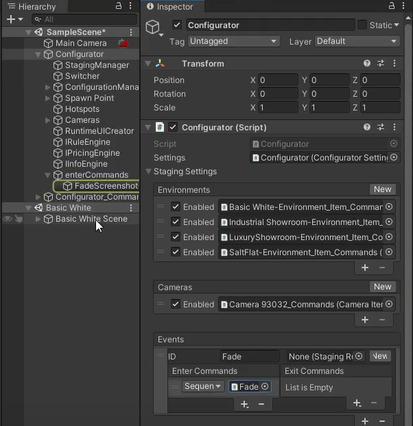 Screenshot of the FadeScreenshotCommand in the Hierarchy window