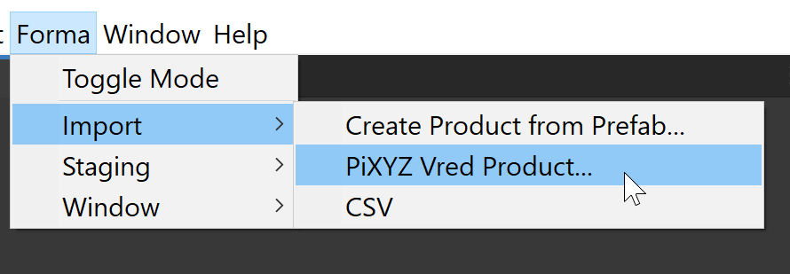 Import project menu