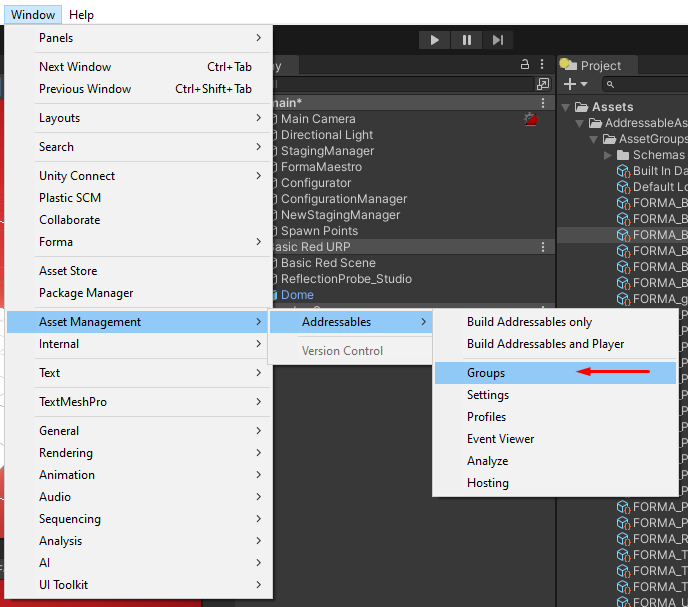 Screenshot of the Groups item in the Window menu