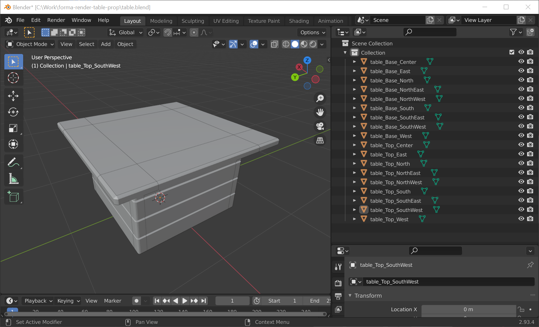 Customizing a table prop | Unity Forma Render | 1.2.3