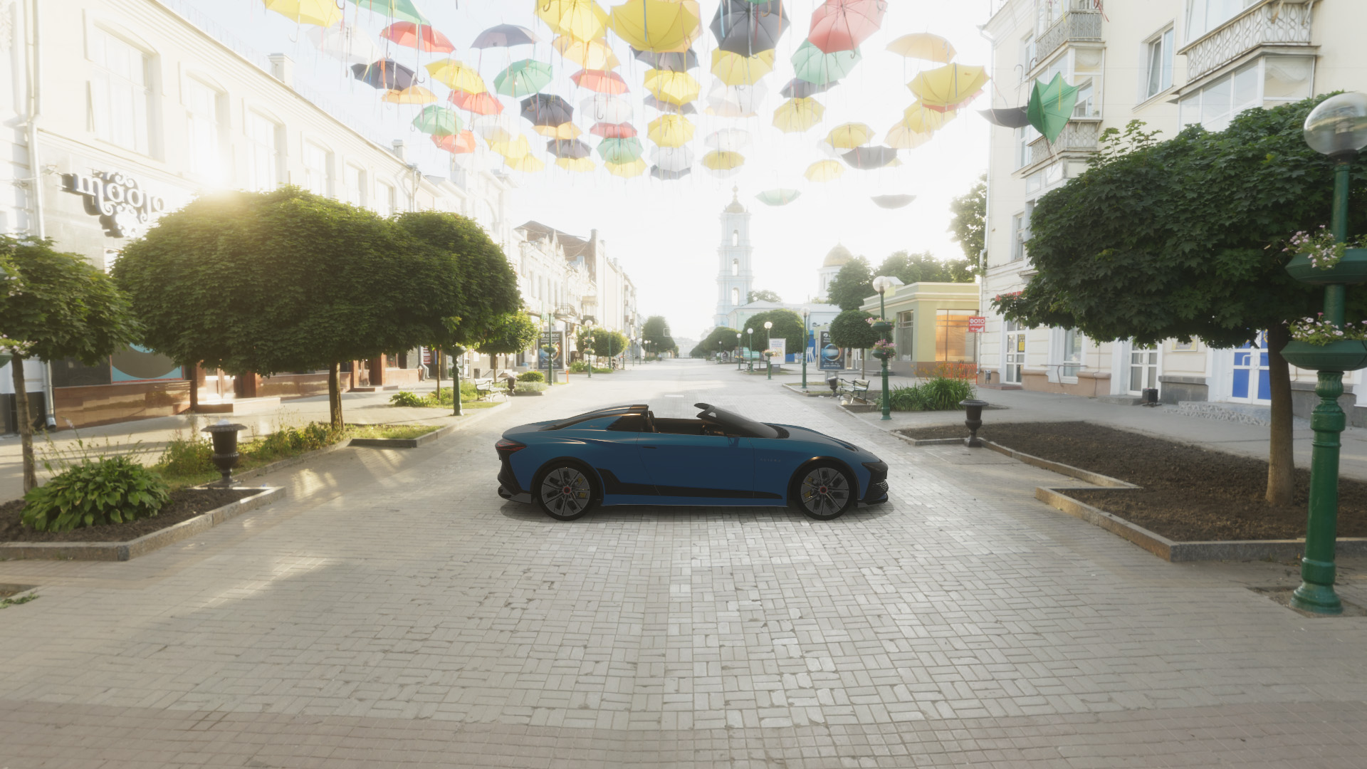 The Aviera rotated and placed in the center of the road