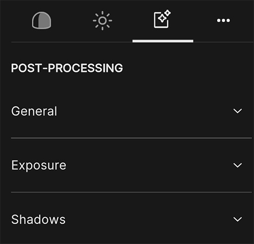 Screenshot of post-processing controls
