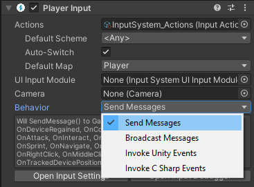 PlayerInput Notification Behavior