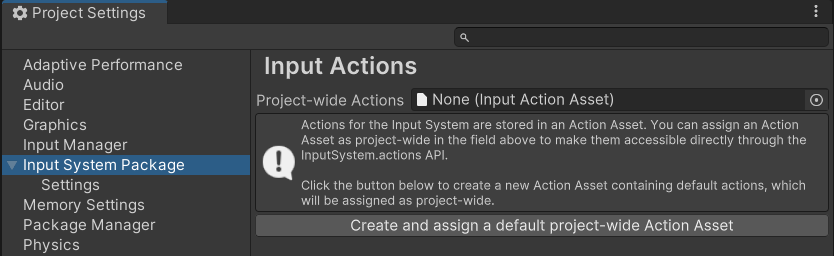 The Input Actions Settings window