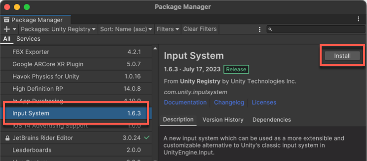 Install Input System Package