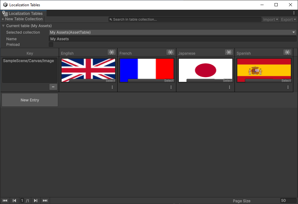 Asset Table with one Texture entry.