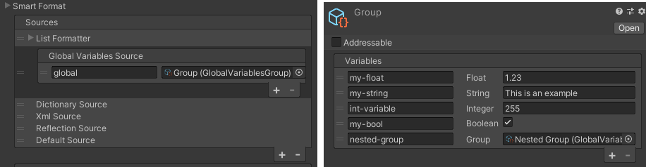 Example showing a single group with the name global.