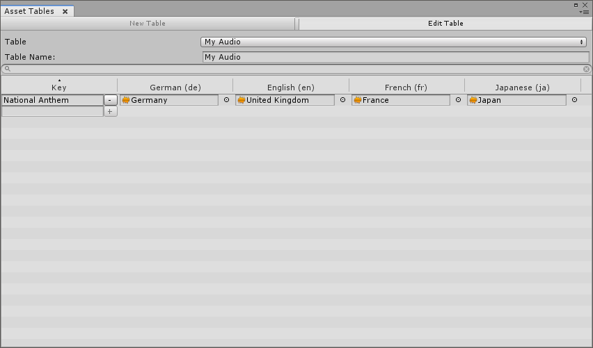 Audio Asset Table.