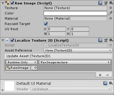 Unity automatically configures the Update Asset event for the Raw Image component.