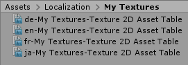 Unity generates an Asset Table for each selected locale.