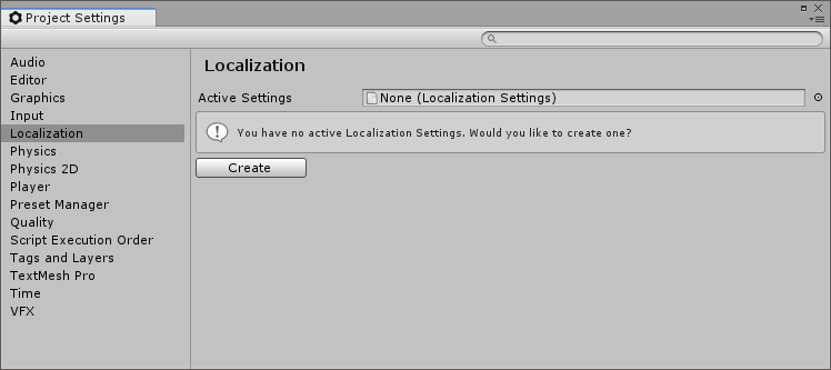 Create a new Localization Settings prompt.