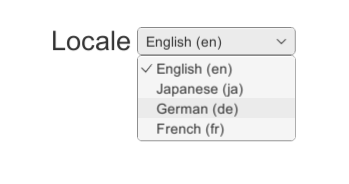 The Locale selection UI Dropdown menu.