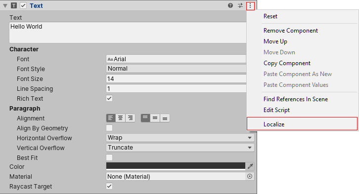 Localize Component menu.