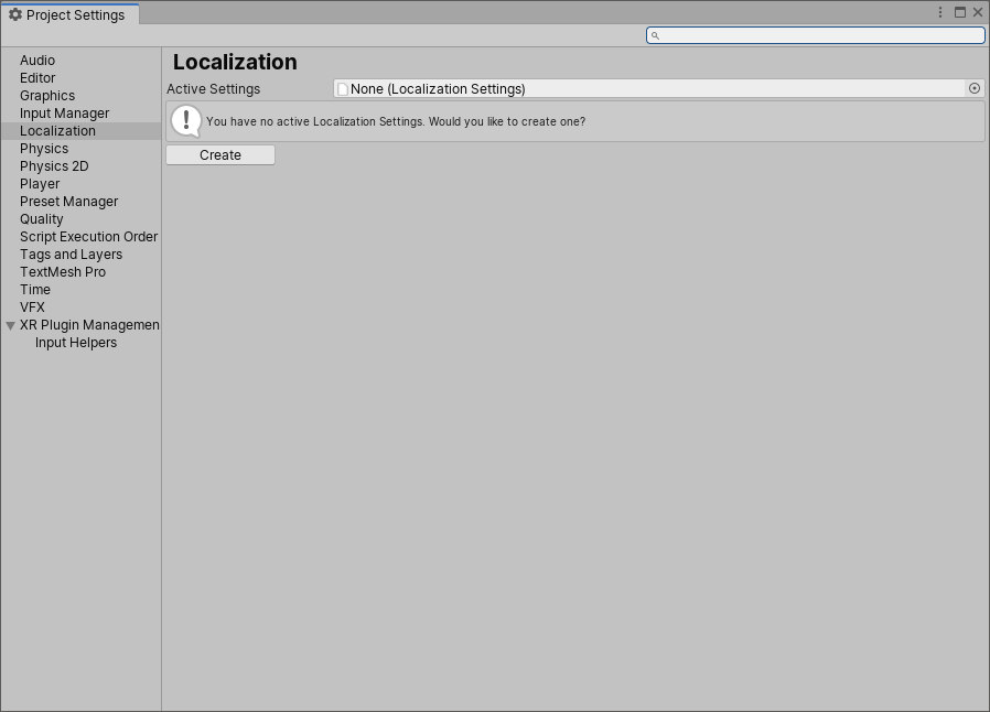 Create the Localization Project Settings.