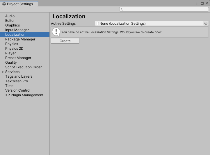 Create a new Localization Settings prompt.