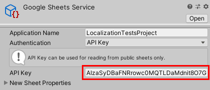 Google Sheets Provider API Key.
