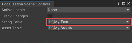 Localization Scene Controls window String Table field.