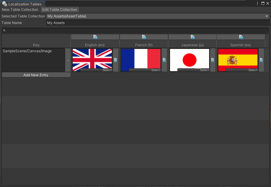 Asset Table with one Sprite entry.