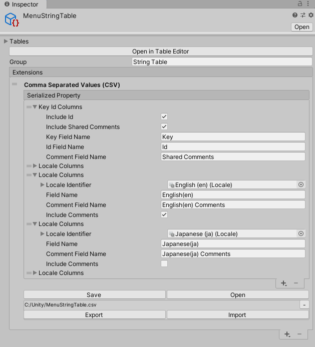 CSV Extension Inspector.