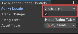 Localization Scene Controls window Asset Table field.