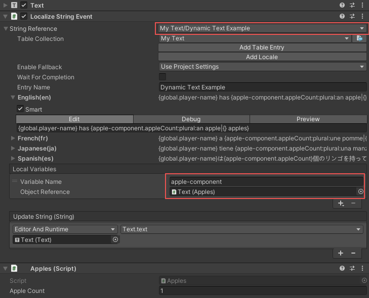 Unity finds and pairs the table with the matching Key during setup.