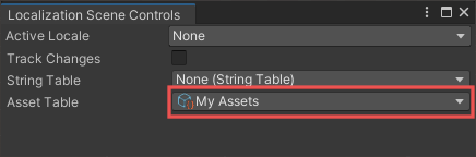 Localization Scene Controls window Asset Table field.