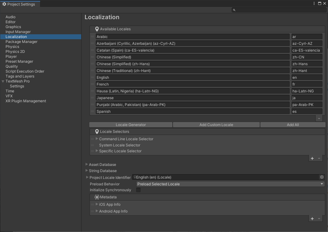 Default Localization Settings.