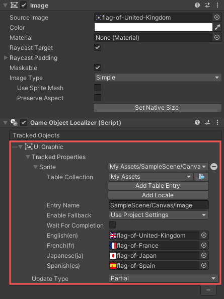 Localization Scene Controls window Active Locale field.