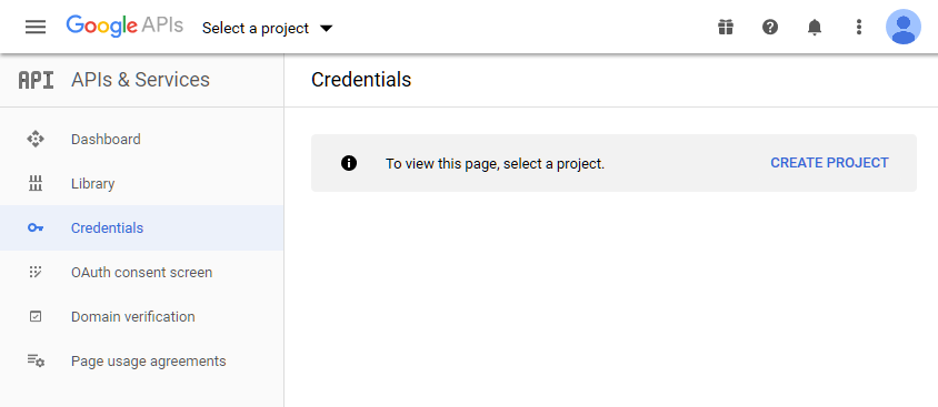 Select the Credentials section under APIs & Services.