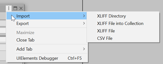 Import XLIFF menu.