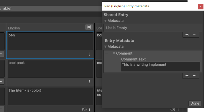 Editing Table Entry Metadata