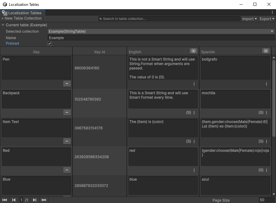 Example String Table Collection using Distributed ID Generator keys.