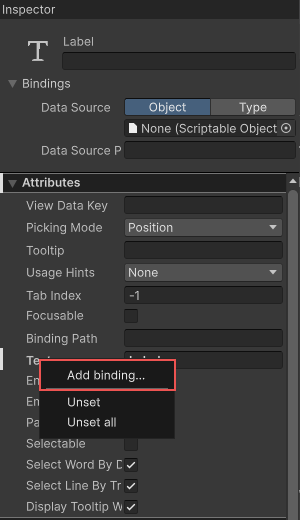 Adding a binding through the UI Builder.
