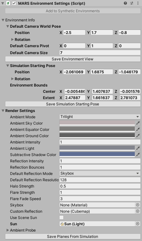 Sim environment settings