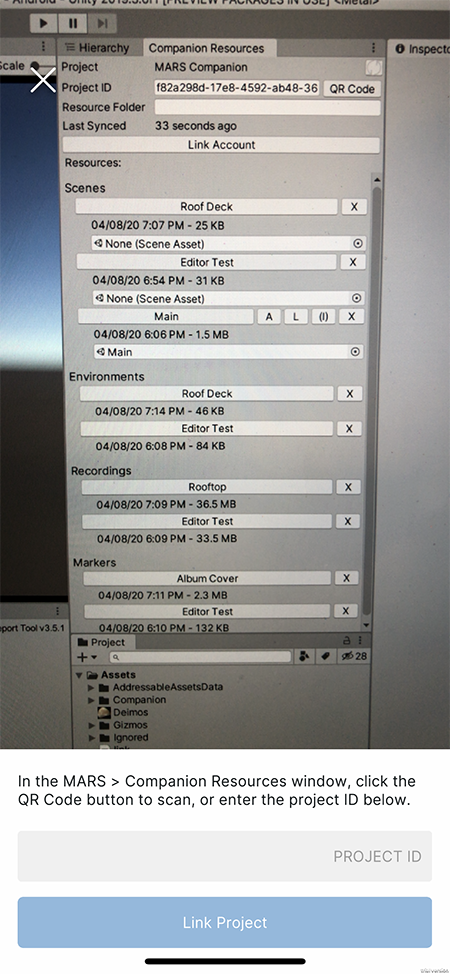 MARS Mobile Companion Link Project Screen