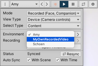 Selecting a custom video from the Environment drop-down list