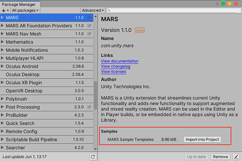 FAQ Unity MARS samples